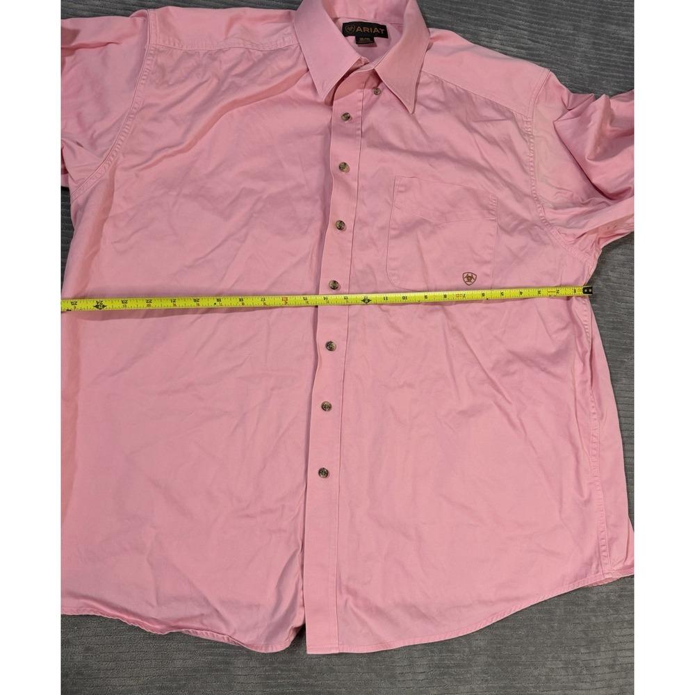 Ariat Solid Twill Shirt Mens XL Pink Classic Fit Western Button Down Cotton - Picture 5 of 7